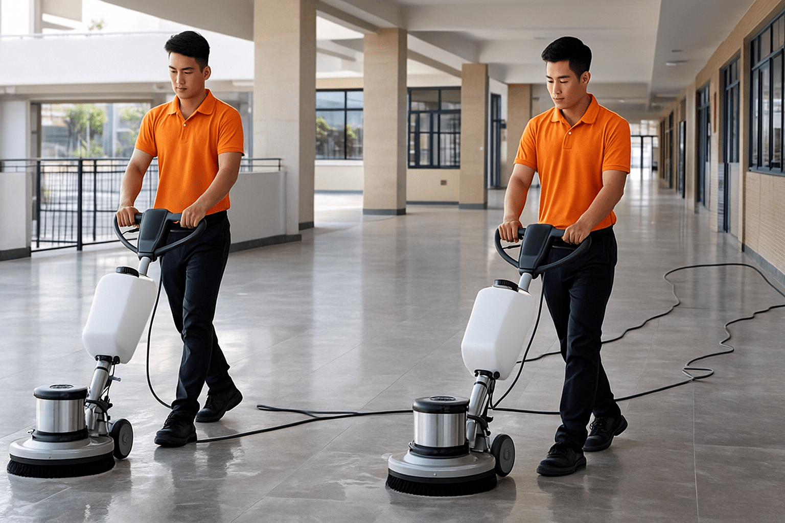 Nhân viên vệ sinh công nghiệp vận hành máy chà sàn